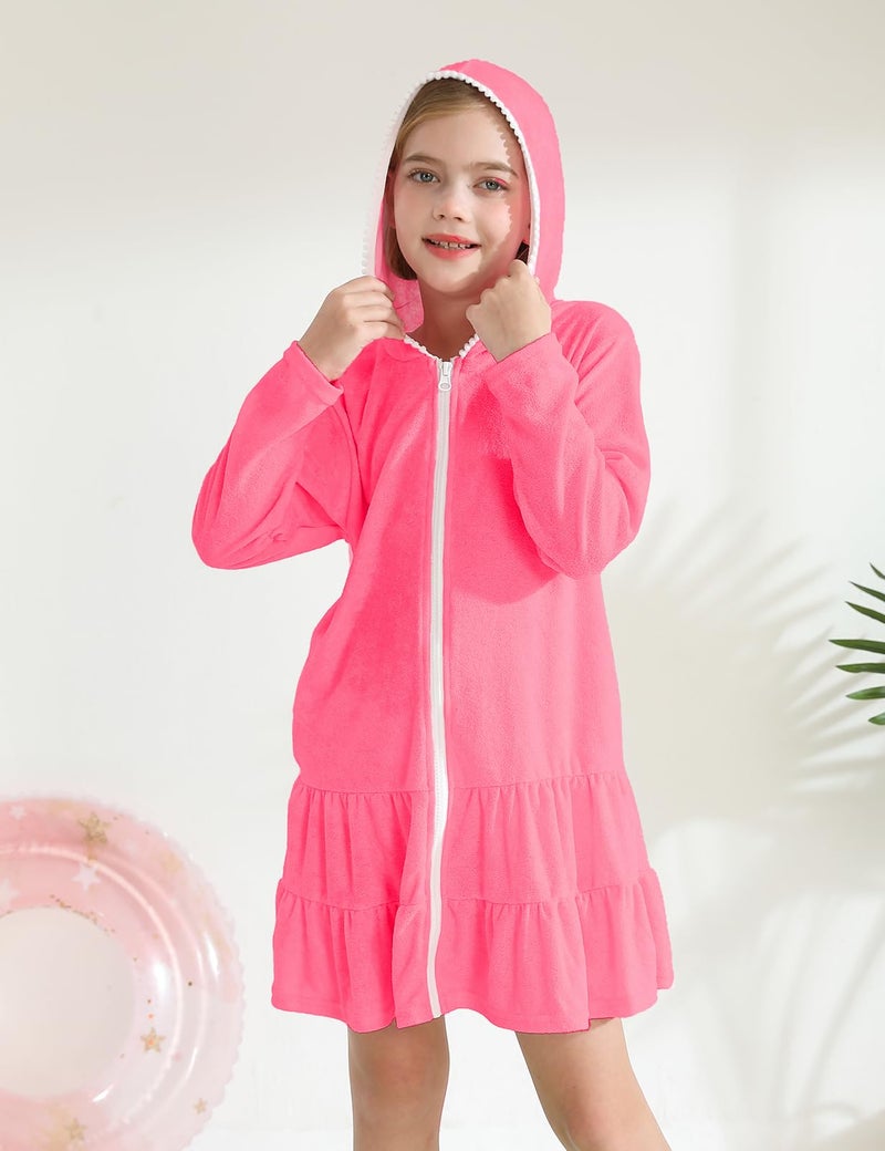 LUCKYGAL Kids Beach Coverup Girls Swimsuit Coverup Zip-Up Rose Red Bathing Suit Clothes,4t 5t - Image 4