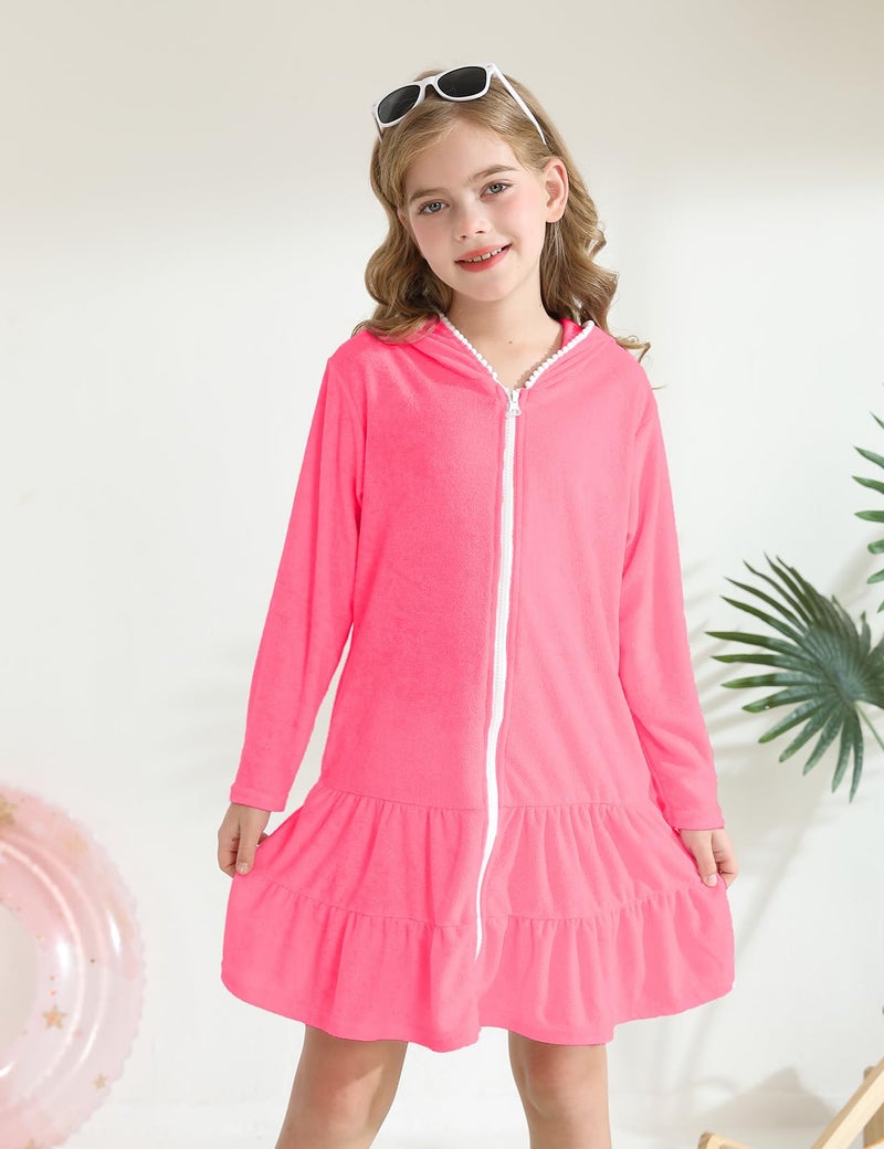 LUCKYGAL Kids Beach Coverup Girls Swimsuit Coverup Zip-Up Rose Red Bathing Suit Clothes,4t 5t - Image 2