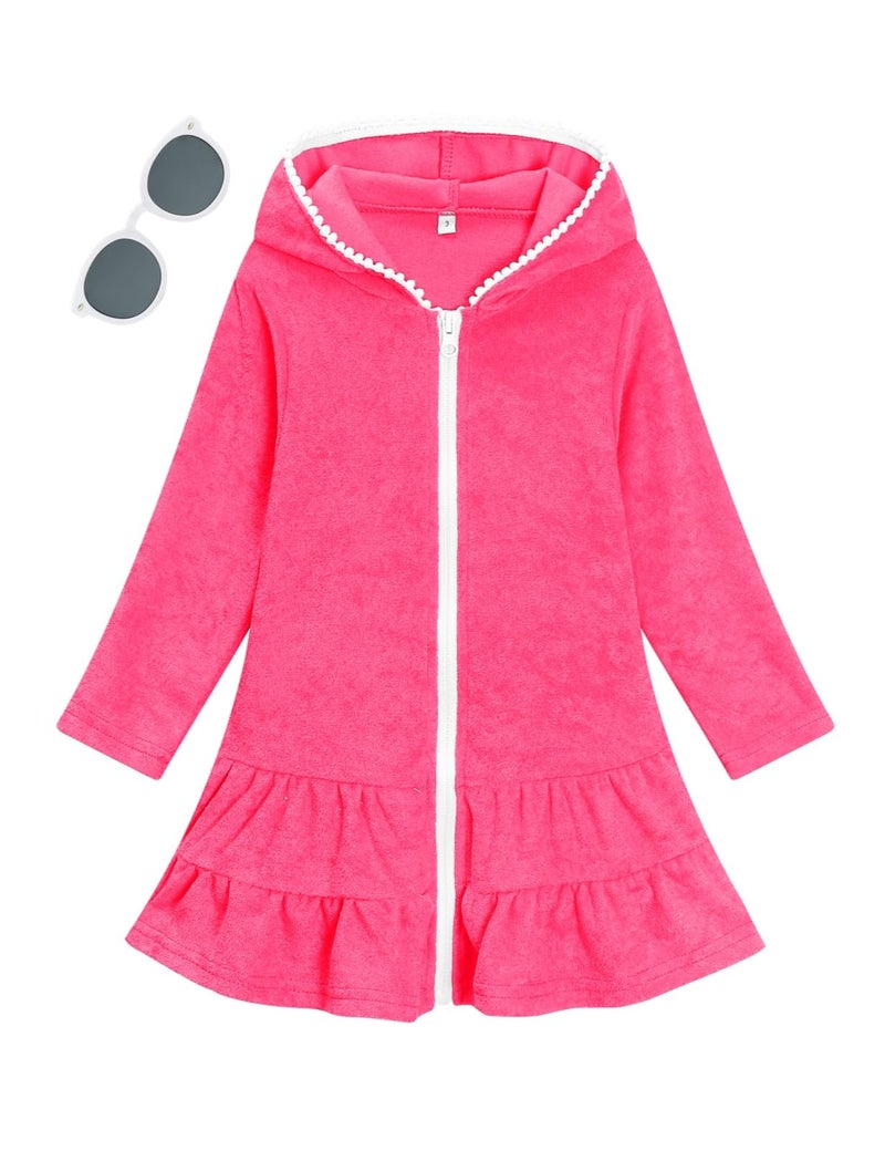 LUCKYGAL Kids Beach Coverup Girls Swimsuit Coverup Zip-Up Rose Red Bathing Suit Clothes,4t 5t - Image 1