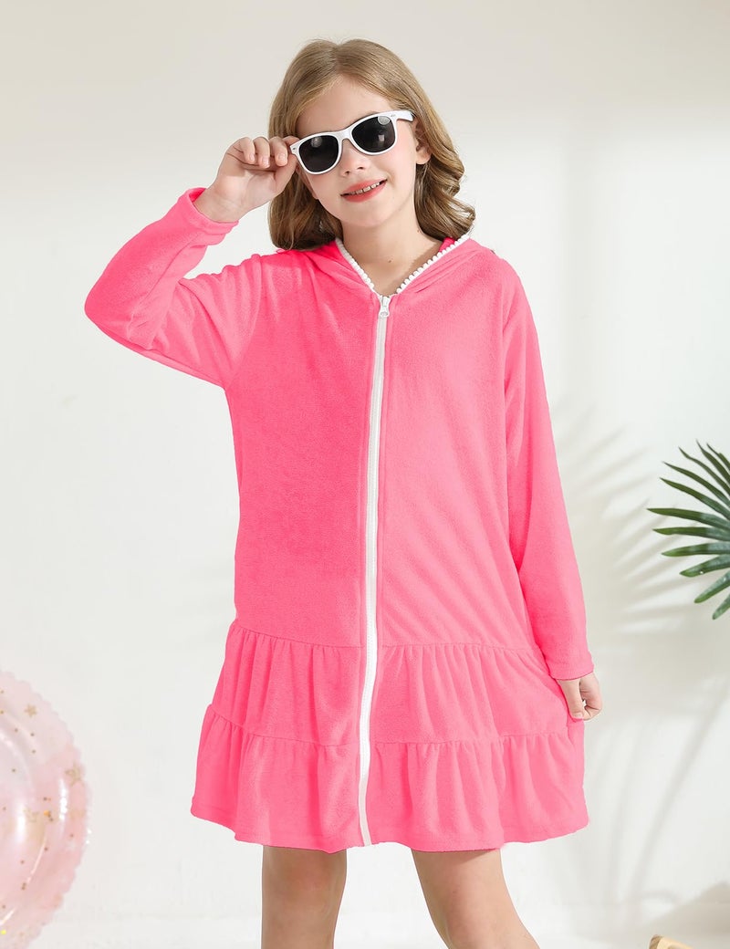 LUCKYGAL Kids Beach Coverup Girls Swimsuit Coverup Zip-Up Rose Red Bathing Suit Clothes,4t 5t - Image 3