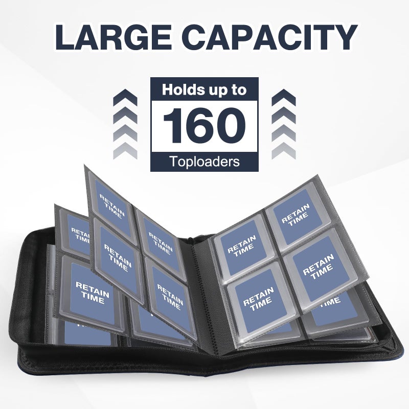 Pemocyny Toploader Binder, Holds 160 Toploaders, 100 Toploaders Included, 4-Pocket PU Cover Top Loader Binder for 3" x 4" Rigid Toploaders, Ringless Double-Sided Toploader Card Binder for TCG, Sport Cards - Image 4