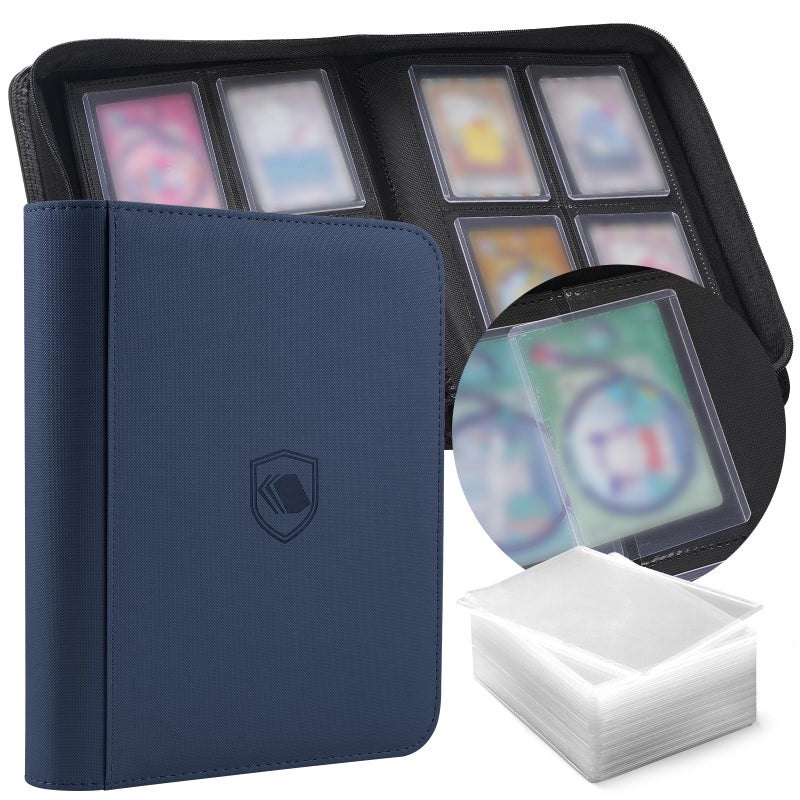 Pemocyny Toploader Binder, Holds 160 Toploaders, 100 Toploaders Included, 4-Pocket PU Cover Top Loader Binder for 3" x 4" Rigid Toploaders, Ringless Double-Sided Toploader Card Binder for TCG, Sport Cards - Image 1