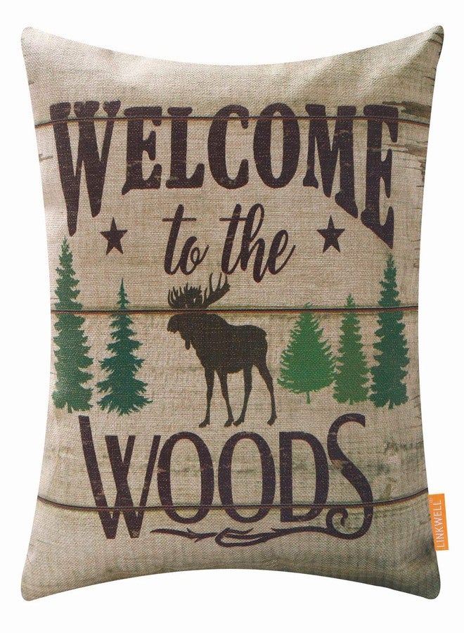 LINKWELL Lodge Cabin Pillow Cover 18x18 Inch Welcome to The Woods Moose Design Home Sofa Decorative Throw Cushion Cover Furniture Square Printed Pillowcase Hidden Zipper CC1787 - Image 1