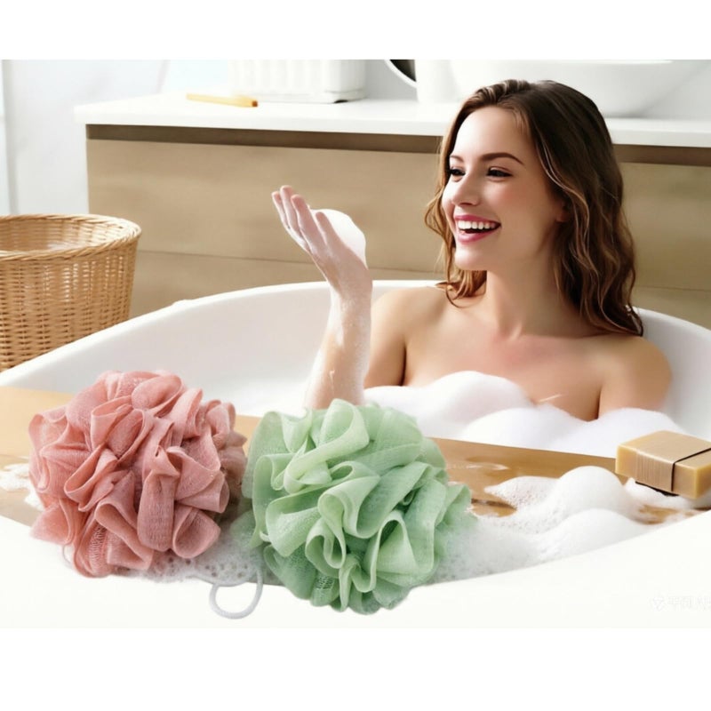MOSYFEIBI Washcloth Loofah Combo 2-in-1 Loufee Wash Cloth that Holds Bar Soap-Exfoliation Mesh Shower Ball for Body Wash&Smooth Skin+Free Loofah Dish Towel - Image 2
