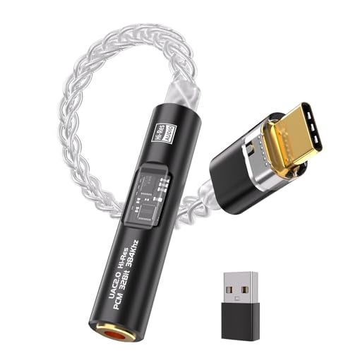 BZINK USB C to 3.5mm Audio Adapter with Dual Chip CX31993 MAX97220 DAC & HiFi Amplifier, 8-Strand 4N Single Crystal Silver-Plated Copper Cable,USBC to Headphones Aux Dongle for Android iPhone PC Mac (Black) - Image 1