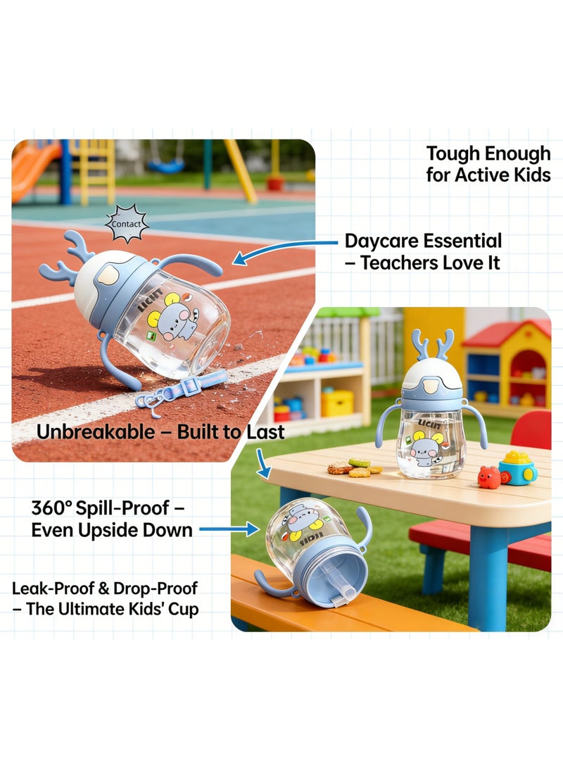 CESETH Three-In-One Baby Sipping Cup (370 Ml), Bpa-Free Baby Water Bottle, With Weighted Straw, Spill-Proof And Leak-Proof Children's Cup, With Handle And Strap, Can Be Freely Drunk In 360 Degrees, Suitable For Boys And Girls, Can Be Used At School, Home And Outdoors. - Image 3