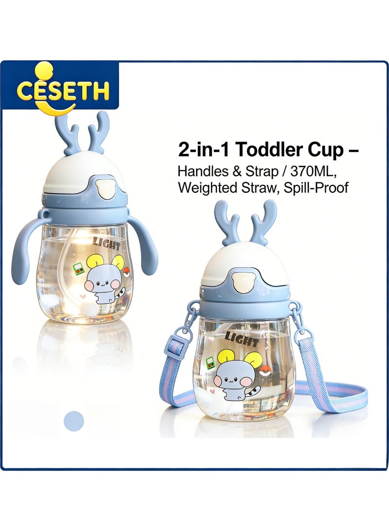 CESETH Three-In-One Baby Sipping Cup (370 Ml), Bpa-Free Baby Water Bottle, With Weighted Straw, Spill-Proof And Leak-Proof Children's Cup, With Handle And Strap, Can Be Freely Drunk In 360 Degrees, Suitable For Boys And Girls, Can Be Used At School, Home And Outdoors. - Image 1