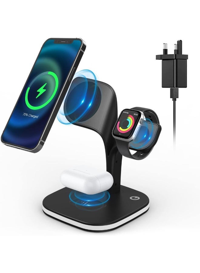 Magnetic Wireless Charger Upgrade MagSafe 5-in-1 Charging Station With LED Lamp Compatible With IPhone 14/13/12/Pro/Pro Max/Mini IWatch SE/8/7/6/5/4/3/2 Airpods 3/2/Pro/Ultra. - Image 1