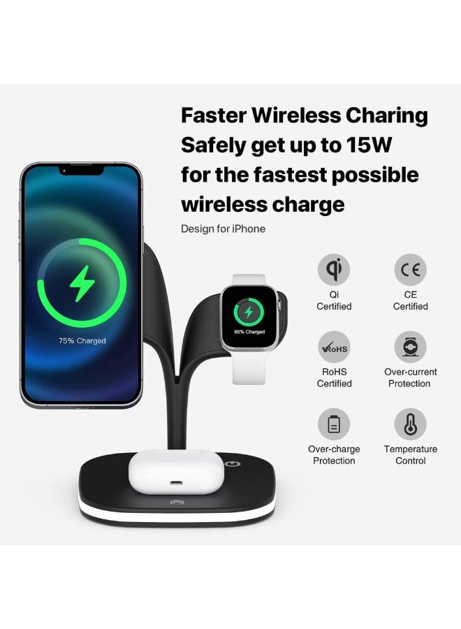 Magnetic Wireless Charger Upgrade MagSafe 5-in-1 Charging Station With LED Lamp Compatible With IPhone 14/13/12/Pro/Pro Max/Mini IWatch SE/8/7/6/5/4/3/2 Airpods 3/2/Pro/Ultra. - Image 3