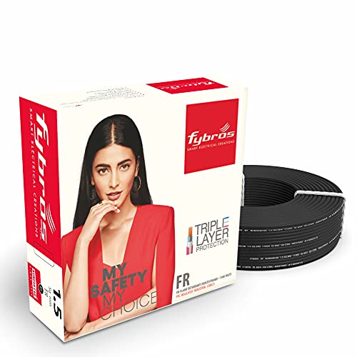 Fybros PVC Insulated 1.5 Sq Mm Wire| Multistrands FR Black Copper Wires & Cables| Cables For wiring | 1.5 Sq Mm sqmm Black wire 45 meter| Industrial Wire Cable| Electrical Wire - Image 1