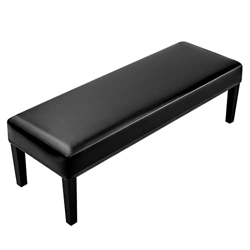 Fuloon Fuloon Faux Leather Dining Bench Cover  AntiDust Waterproof Bench Slipcover Stretch Seat Cushion Protector for Bedroom Kitchen Hotel Banquet Pu Black 