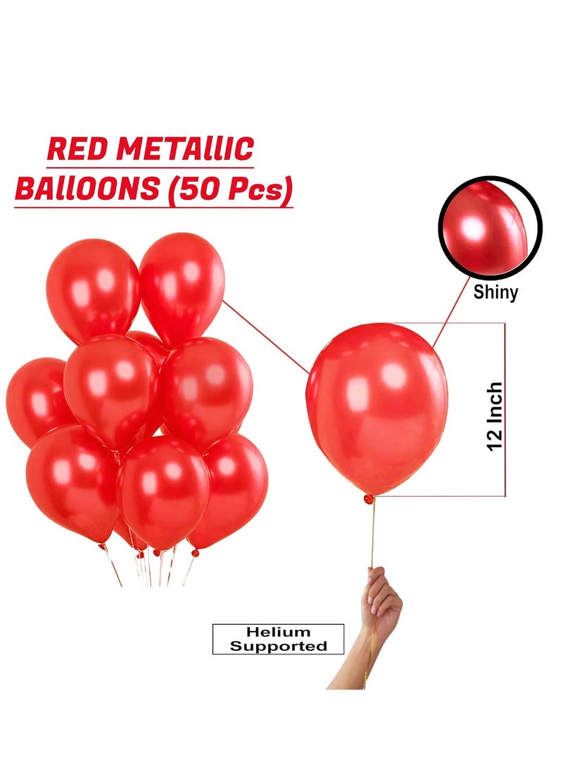 Propsicle - Propsicle Red Hd Metallic Balloons Pack Red Theme Kids Birthday Party Decoration Bachelorette Party Balloon Anniversary Item Christmas Decor - Packet Of 50 Balloons - 50 Pcs - Image 1