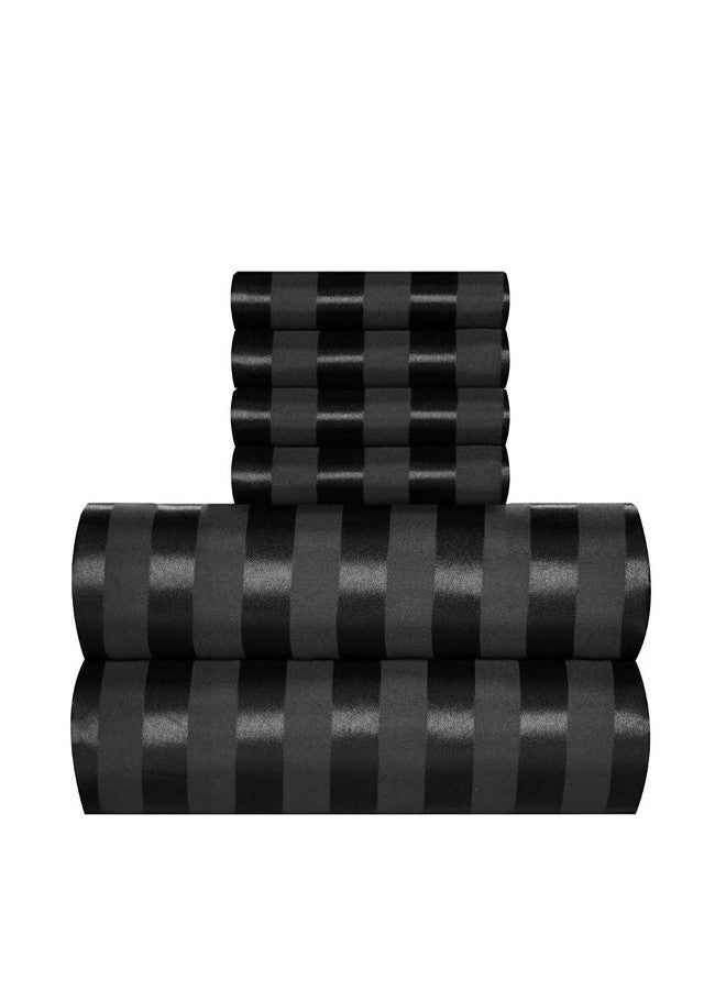 AiMay 6 Piece Satin Italian Style Bed Sheet Set Deep Pocket Stripes 1800 Luxury Rich Silk 1 Flat Sheet 1 Fitted Sheet 4 Envelope Pillowcases Stain-Resistant Wrinkle Free (King,Black) - Image 4