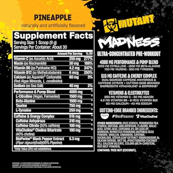 Mutant جنون المتحولين | مسحوق مكمل ما قبل التمرين مزيج الأداء والضخ يتضمن L-سيترولين، بيتا ألانين، تورين، L-تيروزين | 30 حصة | أناناس - Image 5