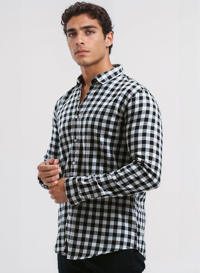 RAVIN Cotton Black & White Tartan Summer Shirt - Image 2