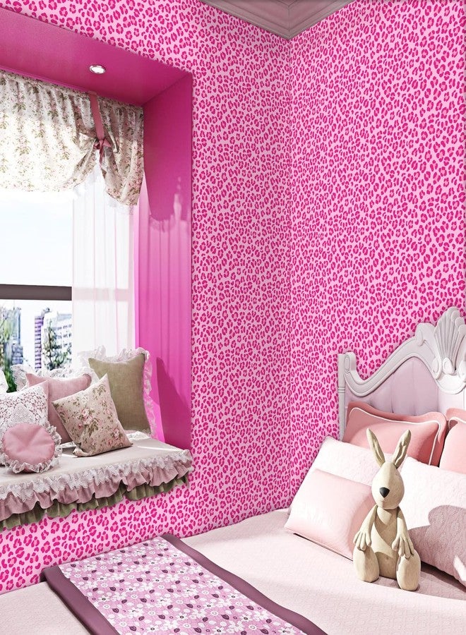kokolap Pink Wallpaper Peel and Stick Modern Self-Adhesive Removable Contact Paper Pink Girls Room Wallpaper Art Murals Leopard Print Art Decor Vinyl Film for Women Bedroom Bathroom Kids Room Cabinet Sticker - Image 2