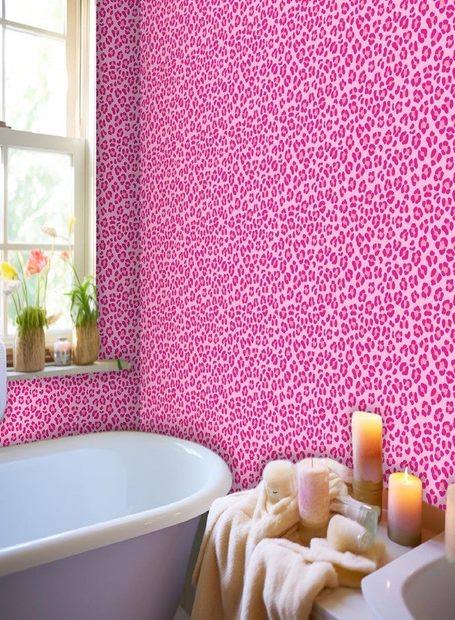 kokolap Pink Wallpaper Peel and Stick Modern Self-Adhesive Removable Contact Paper Pink Girls Room Wallpaper Art Murals Leopard Print Art Decor Vinyl Film for Women Bedroom Bathroom Kids Room Cabinet Sticker - Image 1