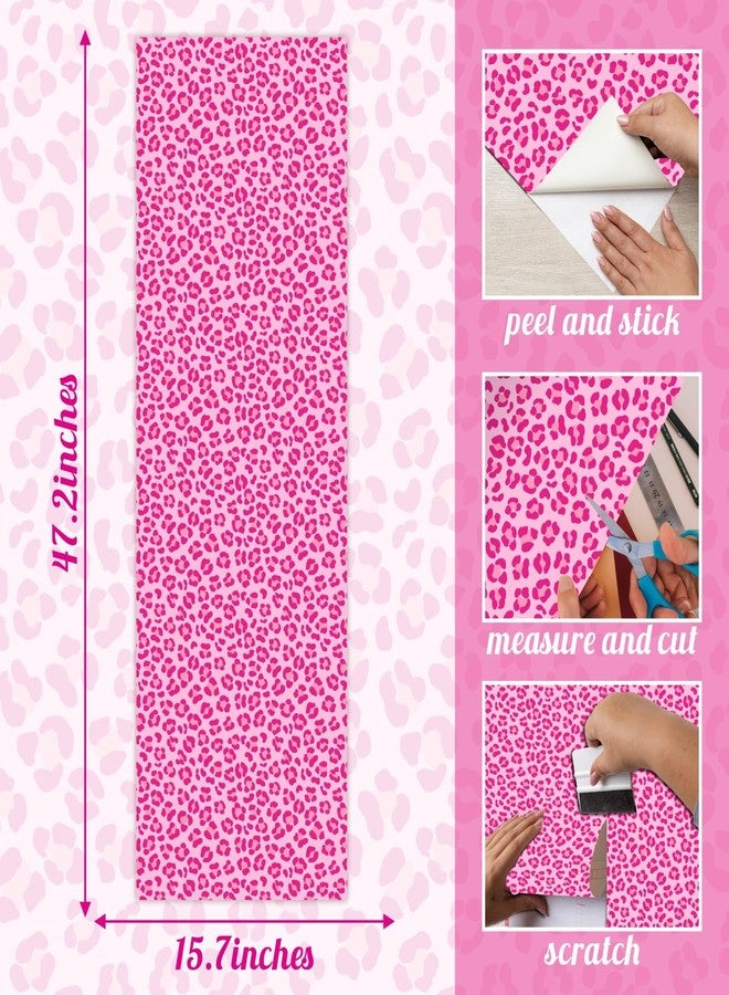 kokolap Pink Wallpaper Peel and Stick Modern Self-Adhesive Removable Contact Paper Pink Girls Room Wallpaper Art Murals Leopard Print Art Decor Vinyl Film for Women Bedroom Bathroom Kids Room Cabinet Sticker - Image 4