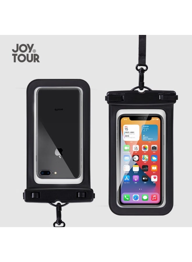 جولة الفرح Joytour حافظة هاتف مقاومة للماء، متوافقة مع الشاشات التي تعمل باللمس، بحجم كبير جداً، مزودة بحبل تعليق ورباط عنق، مناسبة للسباحة والتصوير وتوصيل الطعام، حافظة مقاومة للماء، باللون الأسود - Image 1