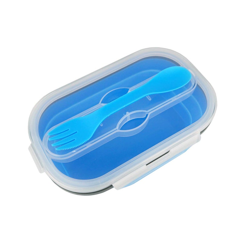 CARTINTS 800ml Collapsible Bento Lunch Box  Silicone Food Storage Container  with Leakproof Lids and Spoon  Microwave Freezer Safe  Blue - Image 3