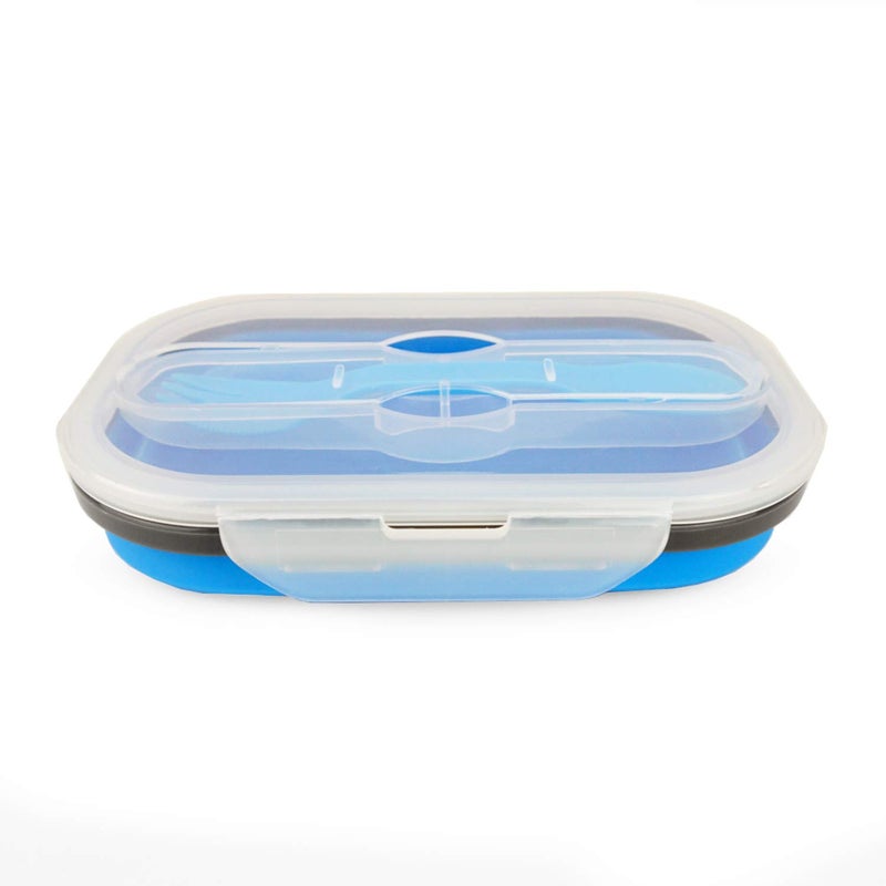CARTINTS 800ml Collapsible Bento Lunch Box  Silicone Food Storage Container  with Leakproof Lids and Spoon  Microwave Freezer Safe  Blue - Image 4