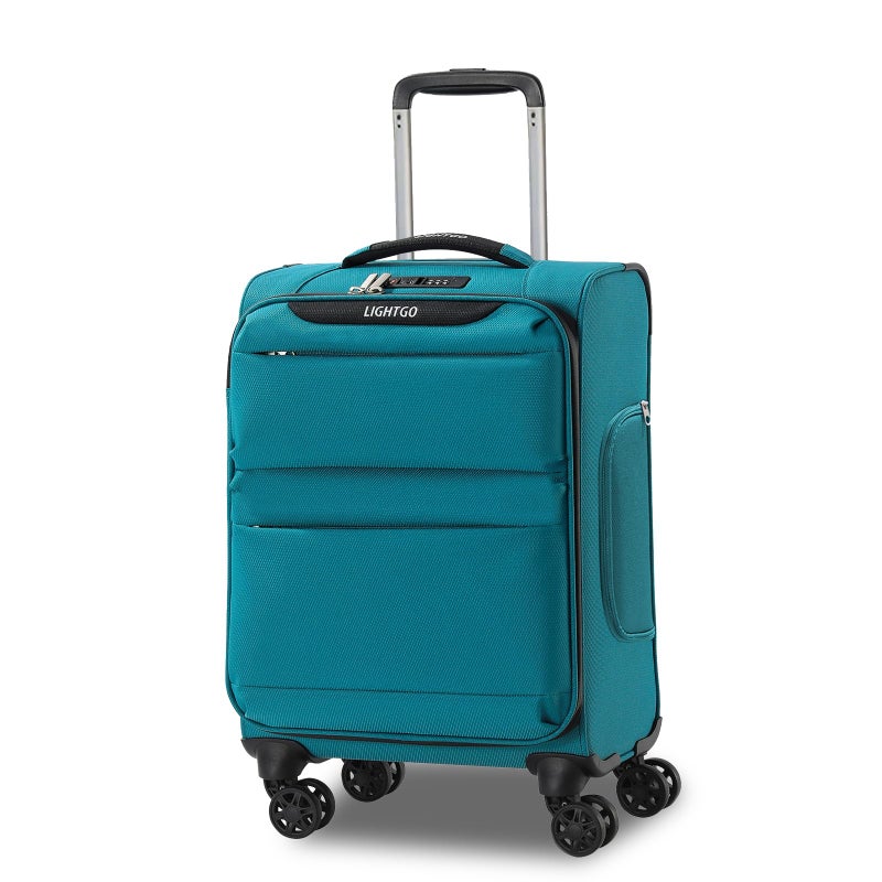 LIGHTGO 20 Inch Carry On Luggage, Softside Suitcase with Spinner Wheels, Lightweight Travel Carry On Bag for Airline Approved, TSA Lock, Water Resistant Underseat Luggage for Women Men, Turquoise - Image 1