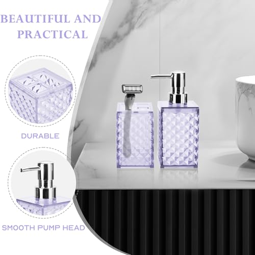 RRM Bathroom Accessories Set 2 PCS, Purple Bathroom Accessories Include Soap Dispenser and Toothbrush Holder, Diamond Pattern Bathroom Set for Boho Bathroom Decor - Image 4