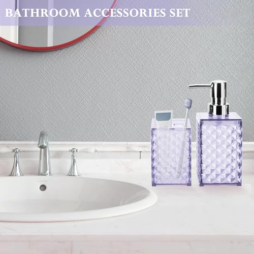 RRM Bathroom Accessories Set 2 PCS, Purple Bathroom Accessories Include Soap Dispenser and Toothbrush Holder, Diamond Pattern Bathroom Set for Boho Bathroom Decor - Image 5