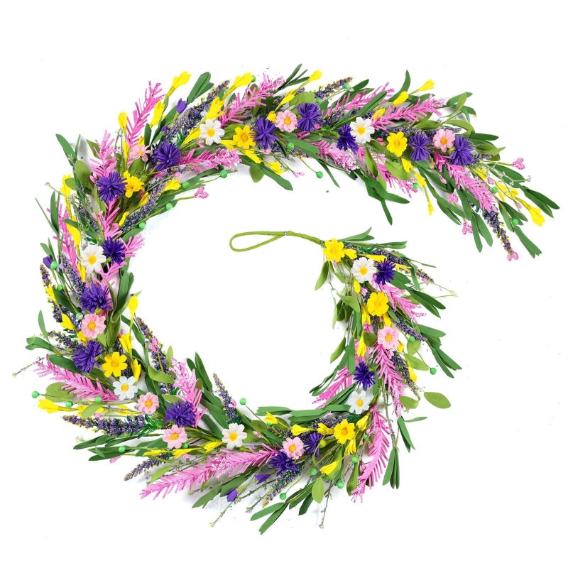 YLOLUL 6.5 Ft Spring Summer Garland Artificial Wildflower Lavender Daisy Wisteria Wreath Swags Vine Floral Wreath Garland Fake Flower Greenery Eucalyptus Garland for Wedding Arch Porch Table Farmhouse Decor - Image 1
