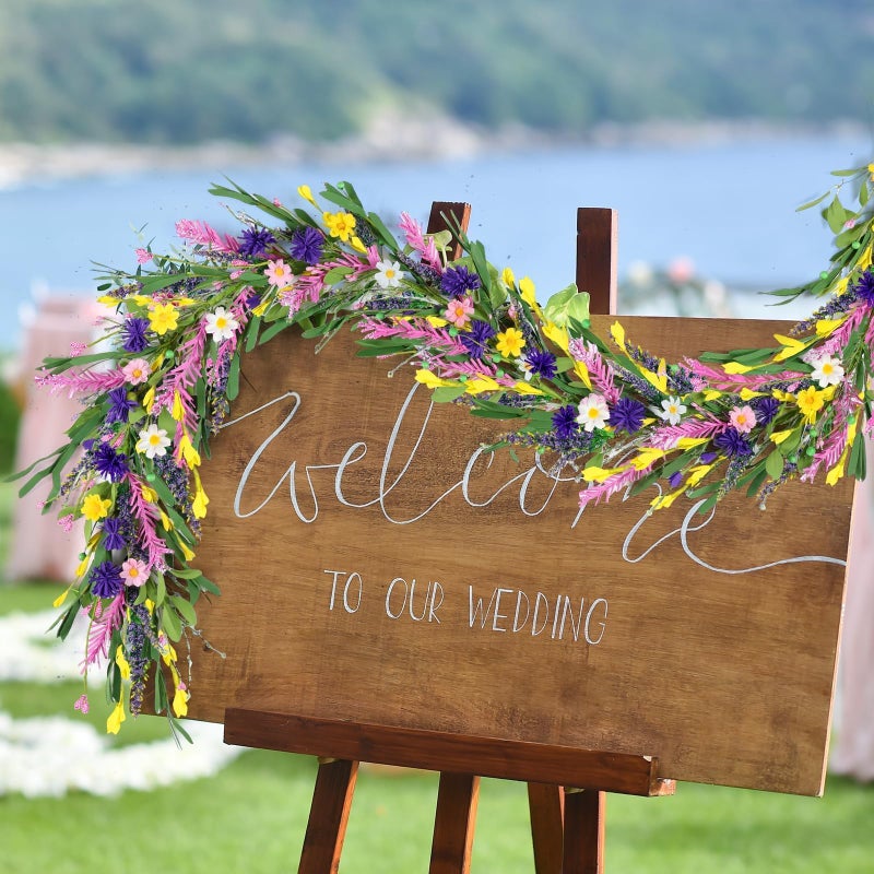 YLOLUL 6.5 Ft Spring Summer Garland Artificial Wildflower Lavender Daisy Wisteria Wreath Swags Vine Floral Wreath Garland Fake Flower Greenery Eucalyptus Garland for Wedding Arch Porch Table Farmhouse Decor - Image 2