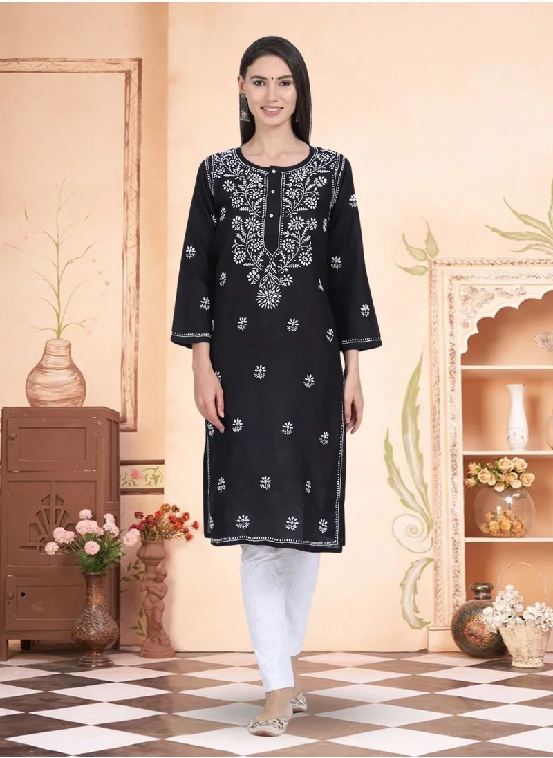 Alaya Hand Embroidered Chikankari Cotton Kurta-ALNTV115