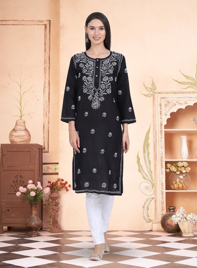 Alaya Hand Embroidered Chikankari Cotton Kurta-ALNTV115 - Image 1