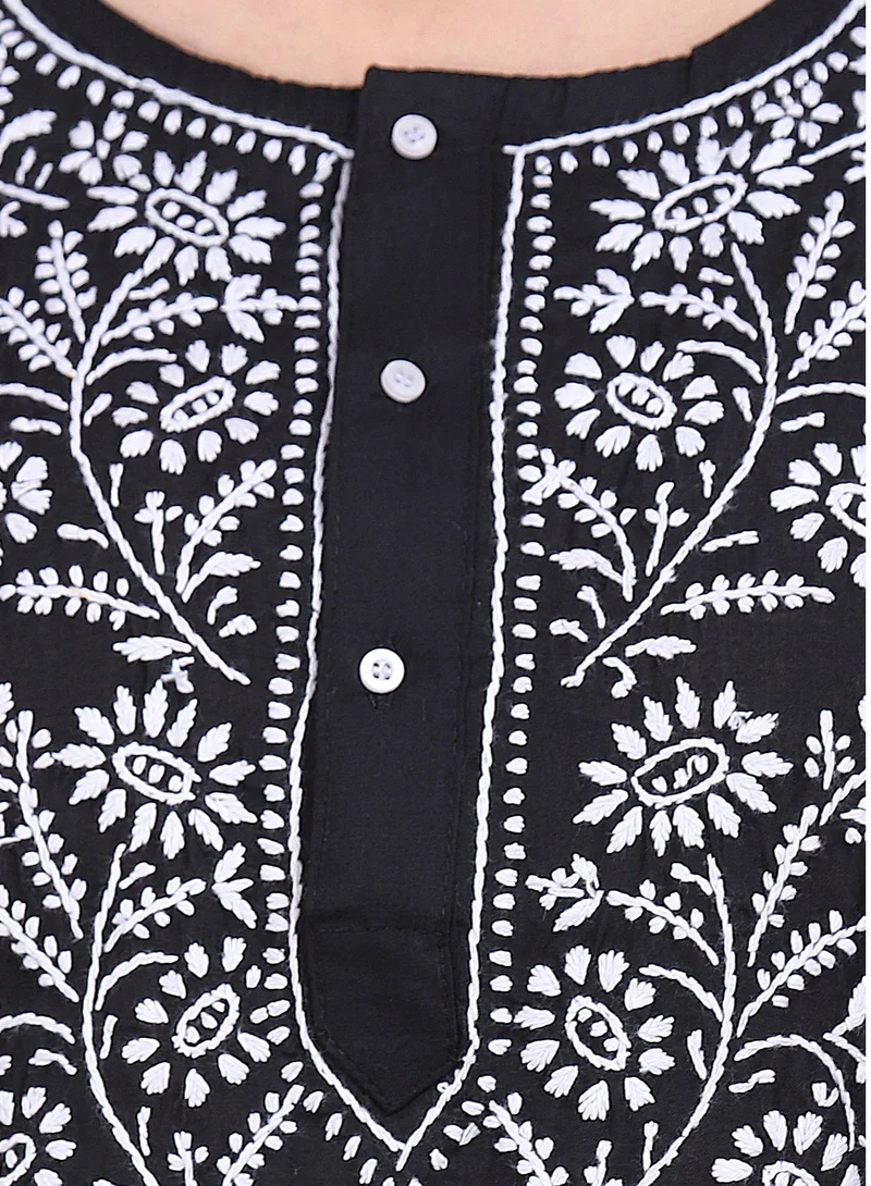 Alaya Hand Embroidered Chikankari Cotton Kurta-ALNTV115