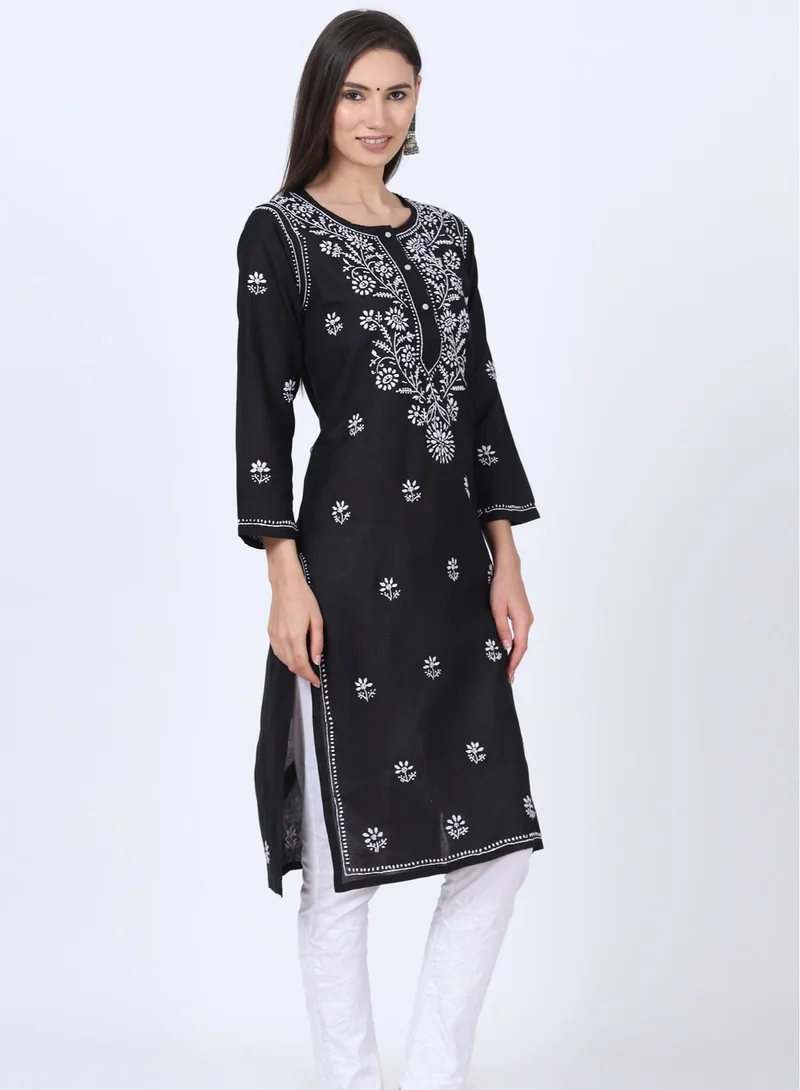 Alaya Hand Embroidered Chikankari Cotton Kurta-ALNTV115