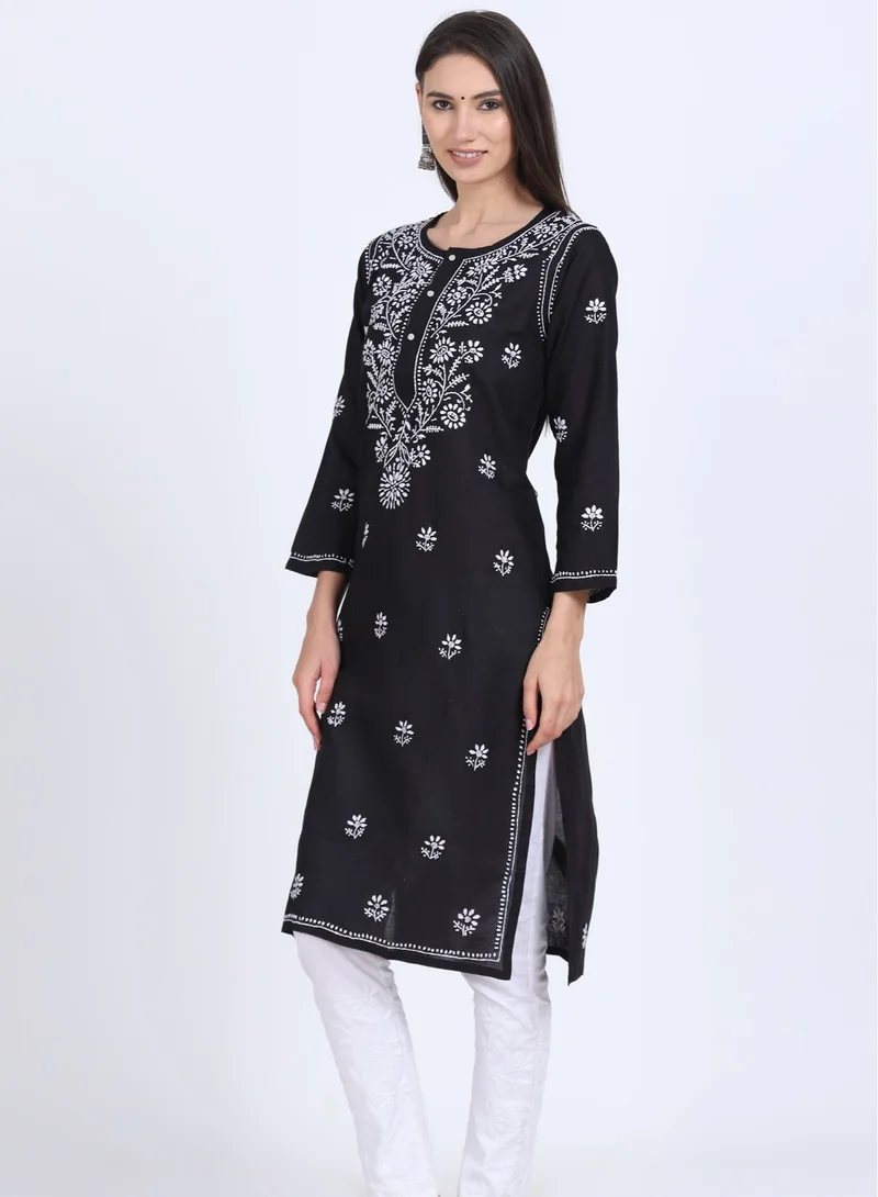 Alaya Hand Embroidered Chikankari Cotton Kurta-ALNTV115