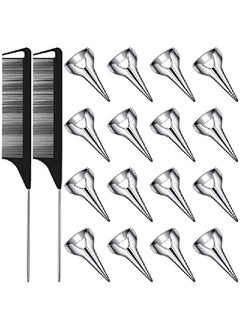 Patelai 18 Pieces Hair Parting Stitch Braid Tools For Finger Hair Parting Rings With Rat Tail Comb Retro Pinky Nail Finger Halloween Cosplay For Hair Braiding Selecting Curling Styling Extension (Silver)  - Image 1