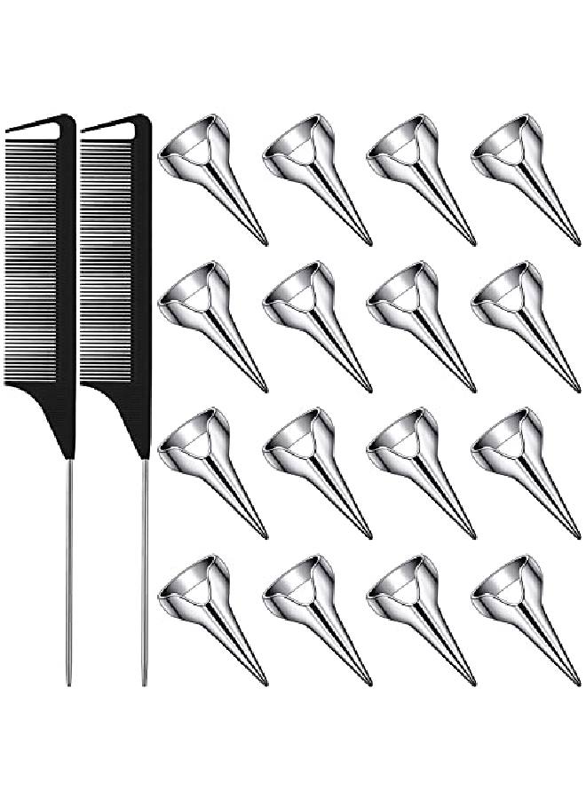 Patelai 18 Pieces Hair Parting Stitch Braid Tools For Finger Hair Parting Rings With Rat Tail Comb Retro Pinky Nail Finger Halloween Cosplay For Hair Braiding Selecting Curling Styling Extension (Silver) - Image 1