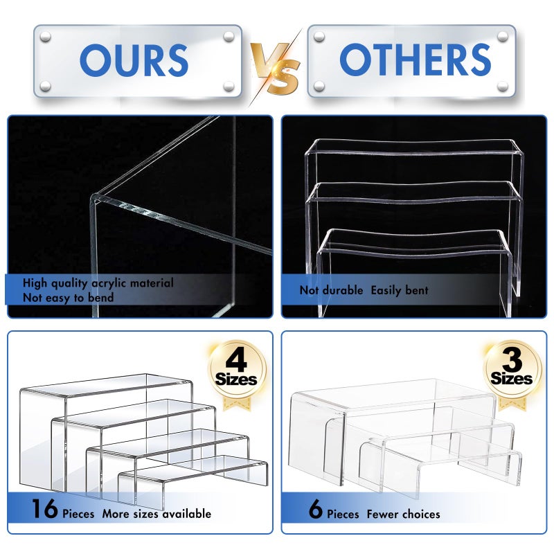 Aheroi Display Risers, 16 Pcs 4 Set(7â€L~8â€L~9â€L) Acrylic Riser Display Shelf, Clear Risers Display Stands, Rectangular Acrylic Risers for Decor Display, Cupcake Candy Shoe Showcase Stands - Image 3