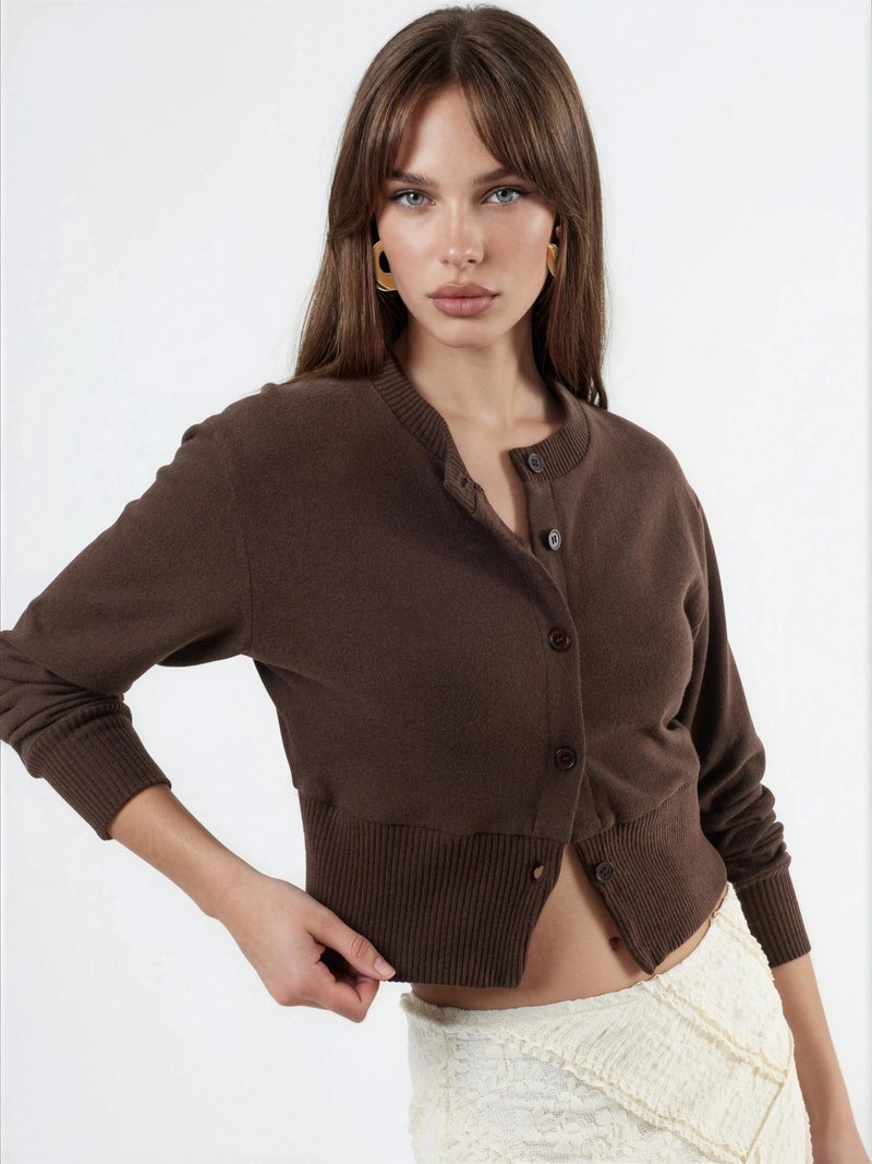 BUSEM Casual Crew Neck Buttoned Crop Jacket - Image 2