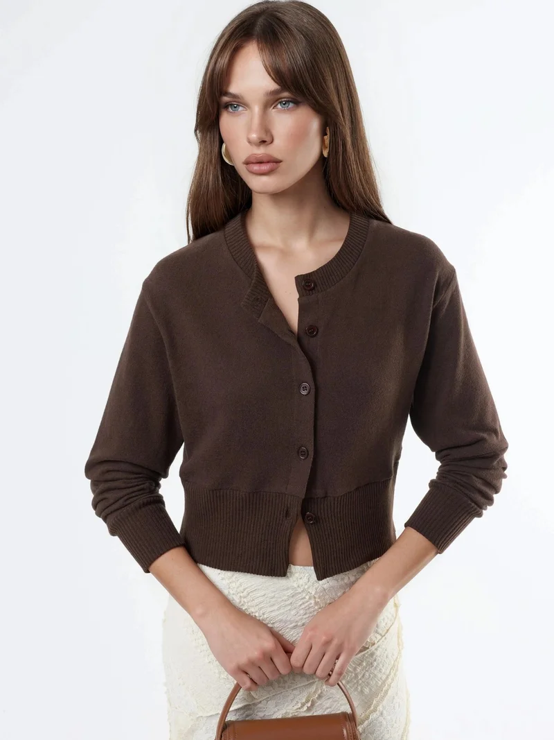Busem BUSEM Casual Crew Neck Buttoned Crop Jacket
