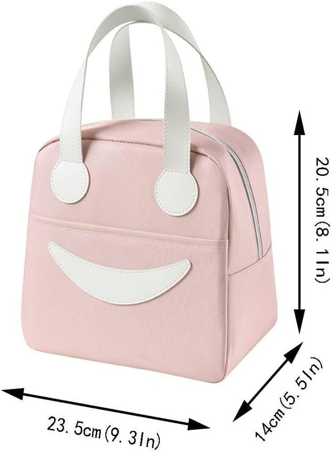 KARDIFF Lunch Bag, Cold Insulation, Thermal, Bento Case, Bento Box, Large Capacity, Aluminum Material, Lightweight, Smile Design (Pink) - Image 2