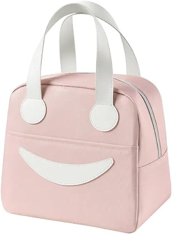 KARDIFF Lunch Bag, Cold Insulation, Thermal, Bento Case, Bento Box, Large Capacity, Aluminum Material, Lightweight, Smile Design (Pink) - Image 1