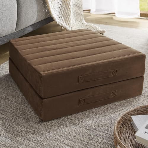 Codi High Density Foam Floor Pillow 2 Sets 5 Thick Large Meditation Cushions Seating for Adults and Yoga Sitting Washable Thick Couch Cushion with Soft Tufted Covers  22 inch Coffee