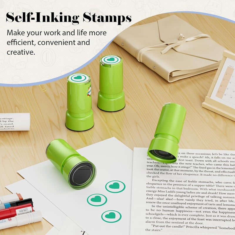 WAHXIAOSW Self-Inking Star Stamp for Teachers, Hand Stamps for Events and Classroom, Teacher Stamps for School, Greeting Cards, and Scrapbooks (0.79inch, Green Heart) - Image 4
