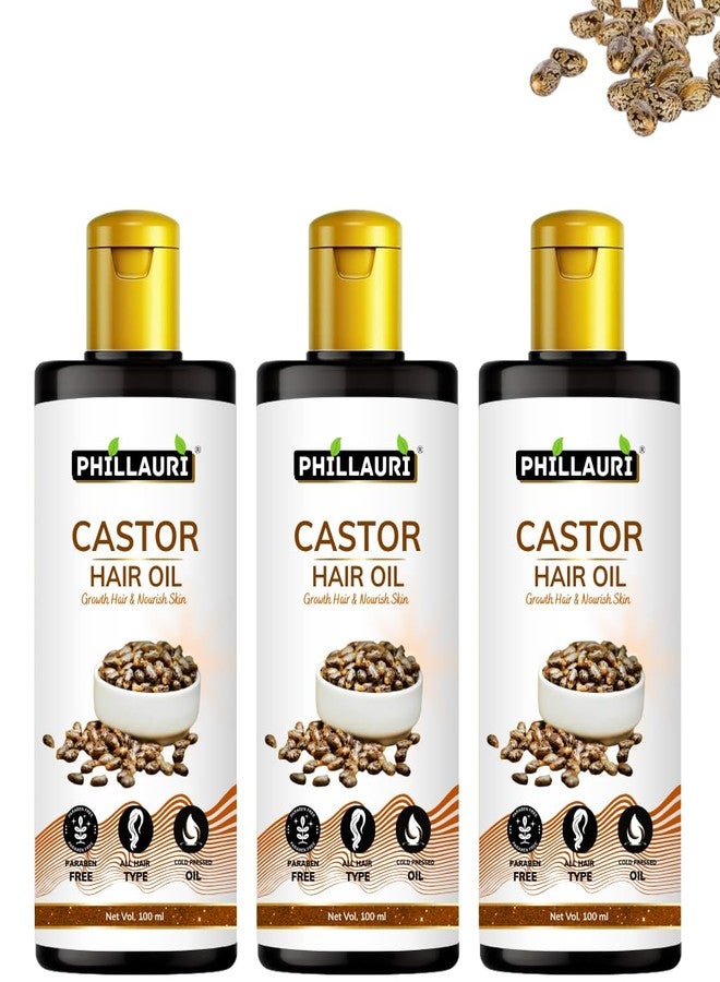 Phillauri Castor Oil for Hair Growth, Skin Care, Moisturising Dry Skin, Nails, Eyelash - For Men & Women - 100ml (Pack of 3) - Image 1