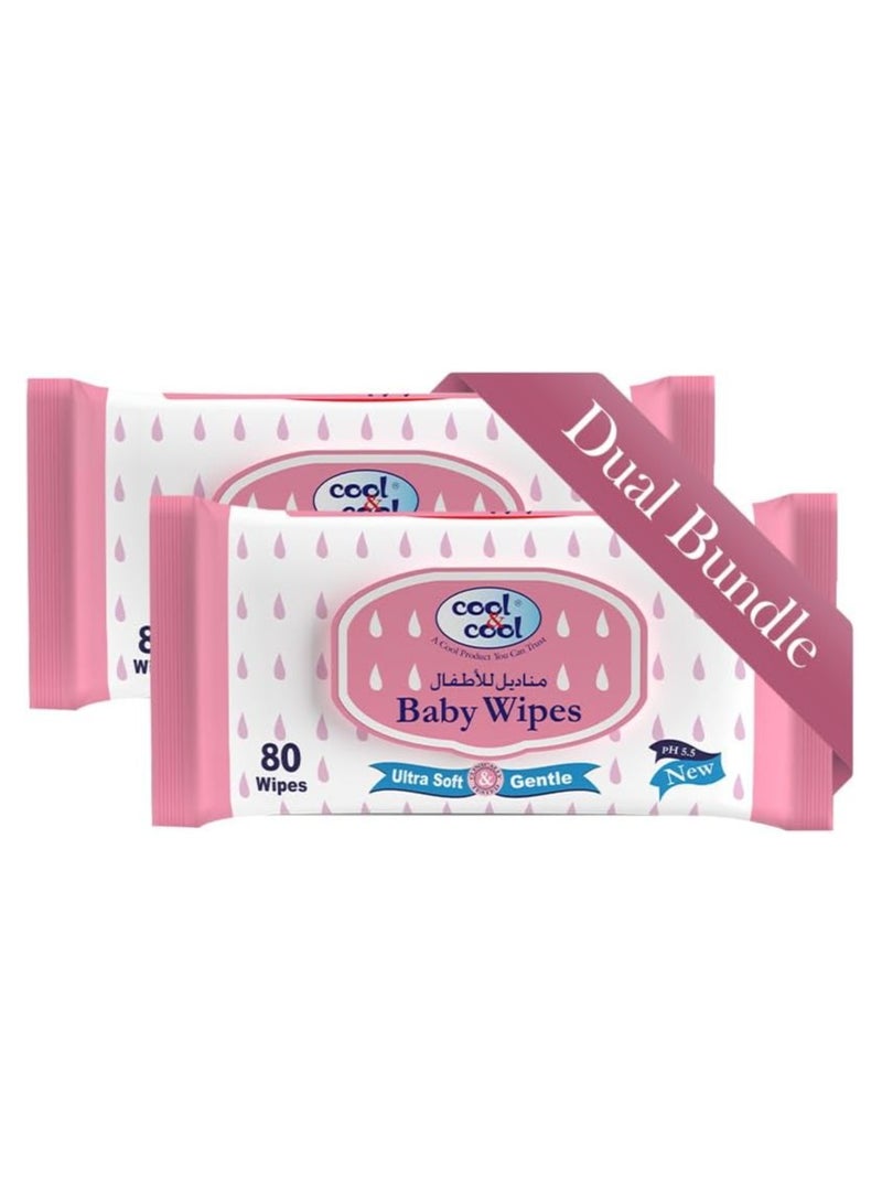 Cool & Cool Cool & Cool Baby Wipes 80s Twin Pack  Paraben FreeVitamin E Aloe Vera Ultra Soft and Gentle for Sensitive and Delicate Skin - Image 1