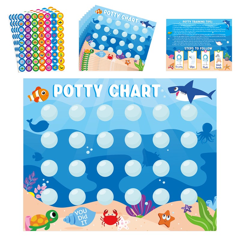 Zainpe 15Pcs Ocean Animals Potty Training Chart for Kids Sea Creatures Potty Chart with Shark Whale Stickers Marine Theme Toilet Training Reward Chart Develop Toileting Habit for Toddlers Boy Girl - Image 1