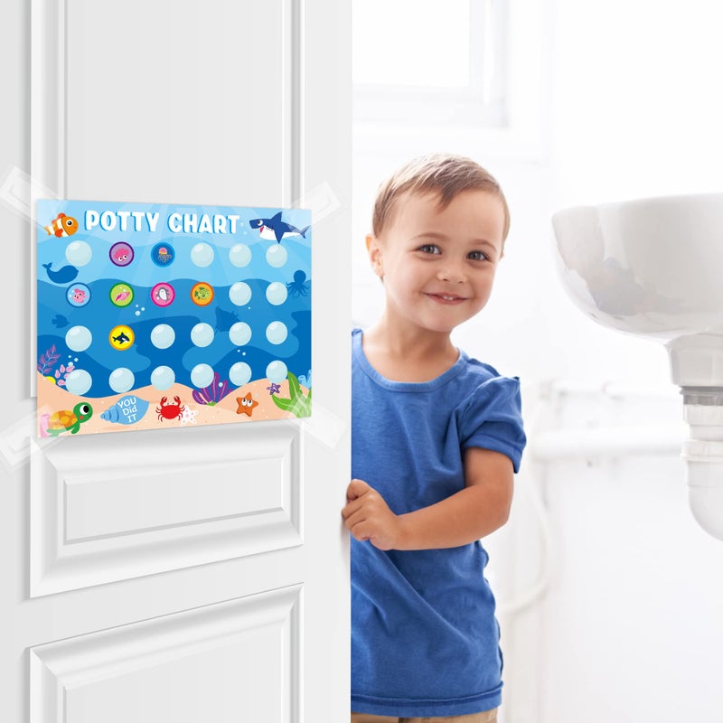 Zainpe 15Pcs Ocean Animals Potty Training Chart for Kids Sea Creatures Potty Chart with Shark Whale Stickers Marine Theme Toilet Training Reward Chart Develop Toileting Habit for Toddlers Boy Girl - Image 4