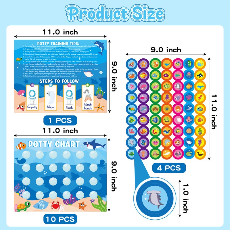 Zainpe 15Pcs Ocean Animals Potty Training Chart for Kids Sea Creatures Potty Chart with Shark Whale Stickers Marine Theme Toilet Training Reward Chart Develop Toileting Habit for Toddlers Boy Girl - Image 2