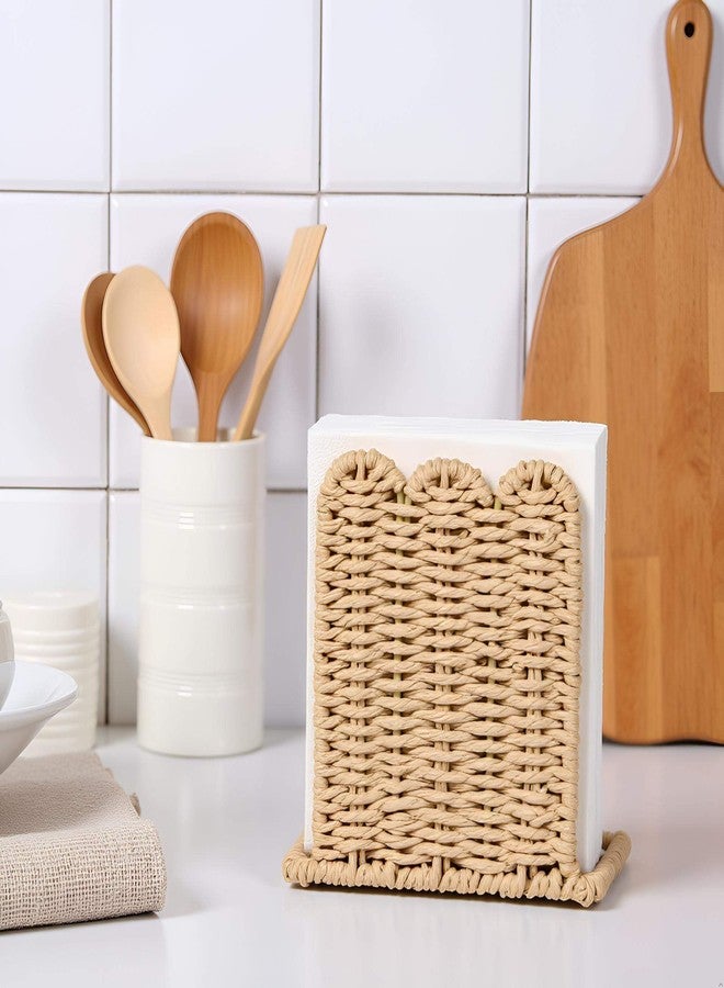 CubesLand Scalloped Edge Napkin Holder for Table Home Rustic Room Decor, Standing Paper Rope Napkin Dispenser for Kitchen Dining Hotel, Cocktail Napkin Holder for Indoor & Outdoor Party, Beige - Image 4